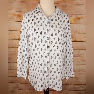 J. Jill Love Linen Floral Print Button Down Relaxed Fit Shirt Size Medium